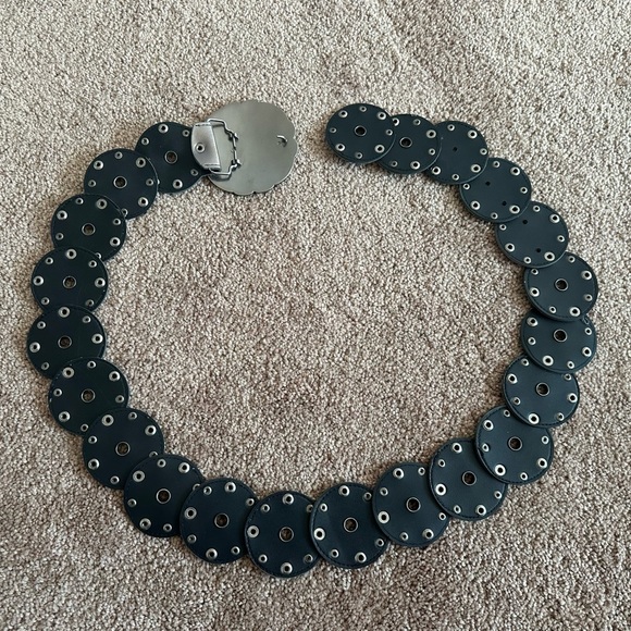 Black Boho Medallion Disc Silver Round Buckle Statement - Picture 5 of 10